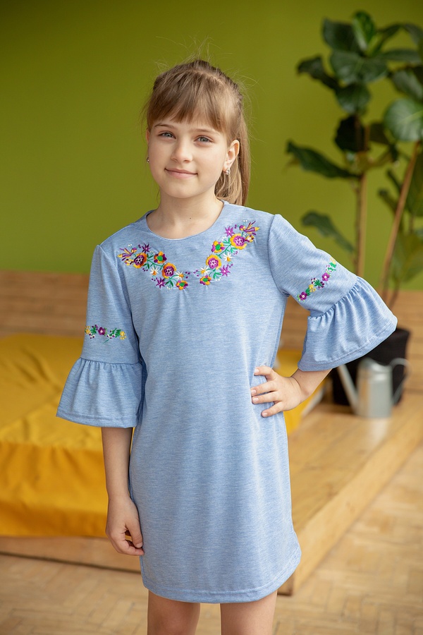 Платье для девочки Колокольчик фиолет, Голубой, 128