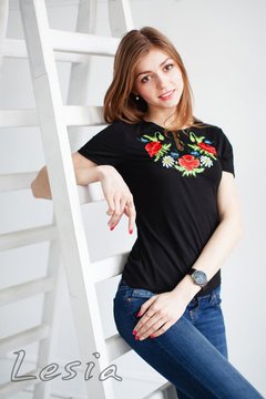 Жіноча футболка з вишивкою Маки червоні, Білий, L