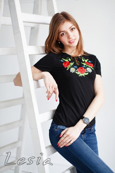 Жіноча футболка з вишивкою Маки червоні, Белый, L