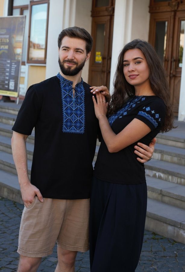 Чоловіча вишита футболка Гайдамацька синя, чорна, Чорний, S