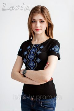 Жіноча футболка з вишивкою Хвилька синя, Чорний, M