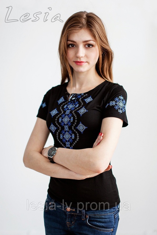Жіноча футболка з вишивкою Хвилька синя, Черный, M