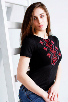 Жіноча футболка з вишивкою Хвилька червона, Чорний, S