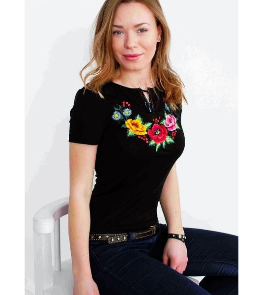 Жіноча футболка з вишивкою Мальви, Чорний, S