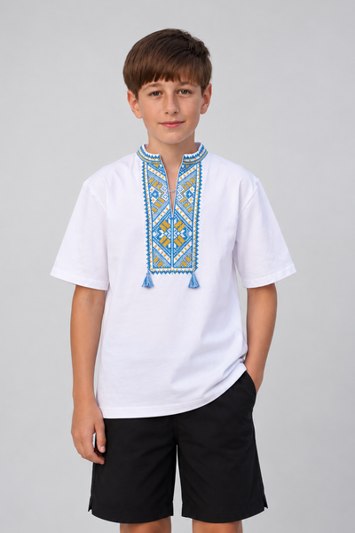 Вишита футболка Львівська жовто - блакитна, біла, Білий, 104