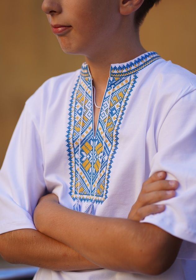 Вишита футболка Львівська жовто - блакитна, біла, Білий, 104