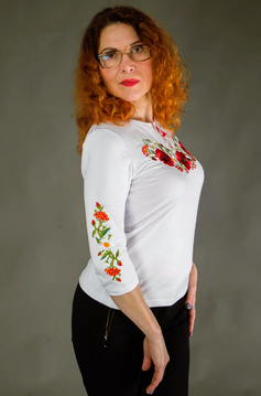Жіноча вишиванка Маковий цвіт на білому, Білий, XL