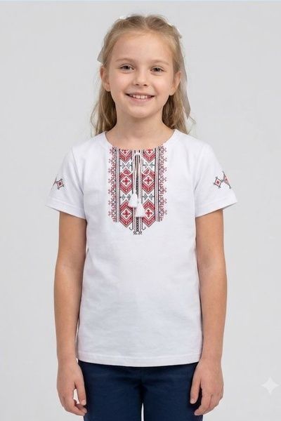 Вишиванка для дівчинки Гуцулка червона, біла, Білий, 116