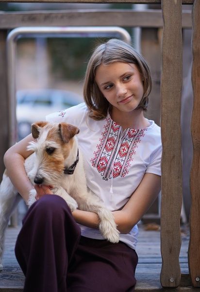 Вишиванка для дівчинки Гуцулка червона, біла, Білий, 104