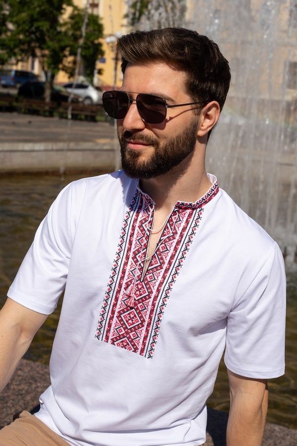 Чоловіча вишита футболка Бойківська, біла, Білий, S
