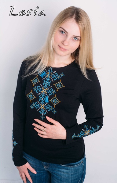 Жіноча вишиванка Русинка жовто-блакитна, Черный