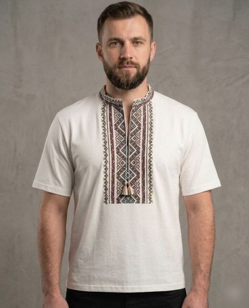 Чоловіча вишита футболка Бойківська, молочна, Молочний, S