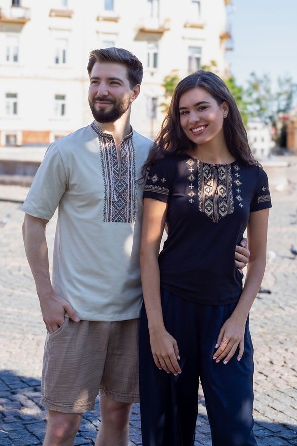 Чоловіча вишита футболка Бойківська, таш , Бежевий, S