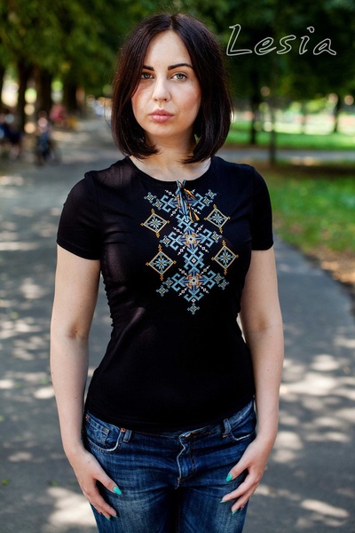 Жіноча футболка Русинка жовто-блакитна, Черный