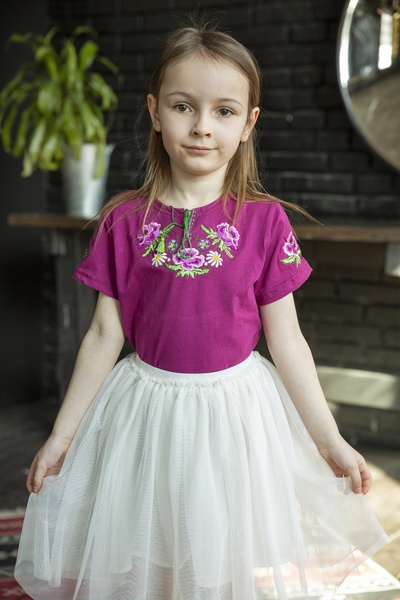 Дитяча вишиванка Маки фіолет – короткий рукав, Фіолетовий, 92
